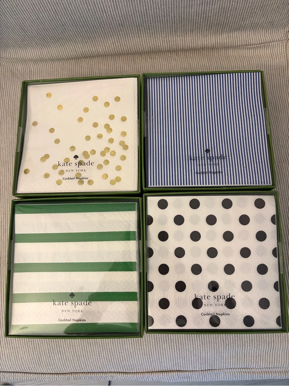 Kate Spade Cocktail Napkin Set - Green, Gold, Black, Blue Patterns